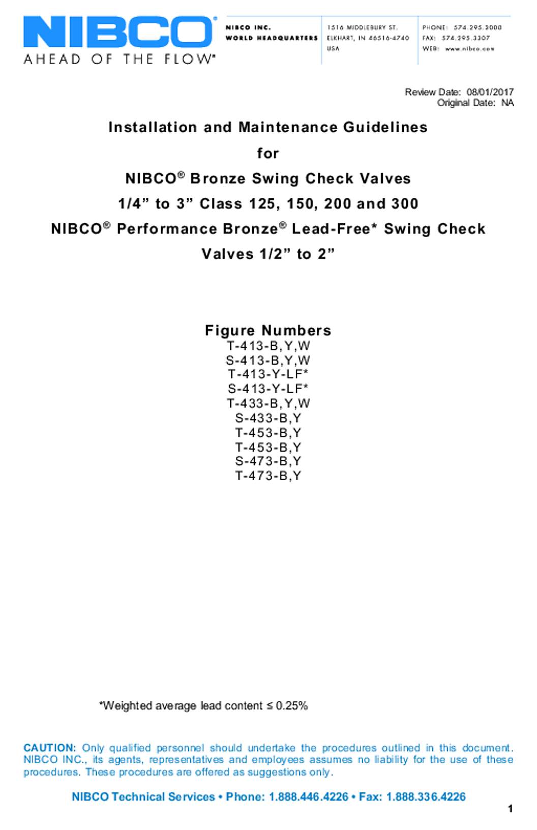 NIBCO Check Valve Bronze Swing Operation Manual