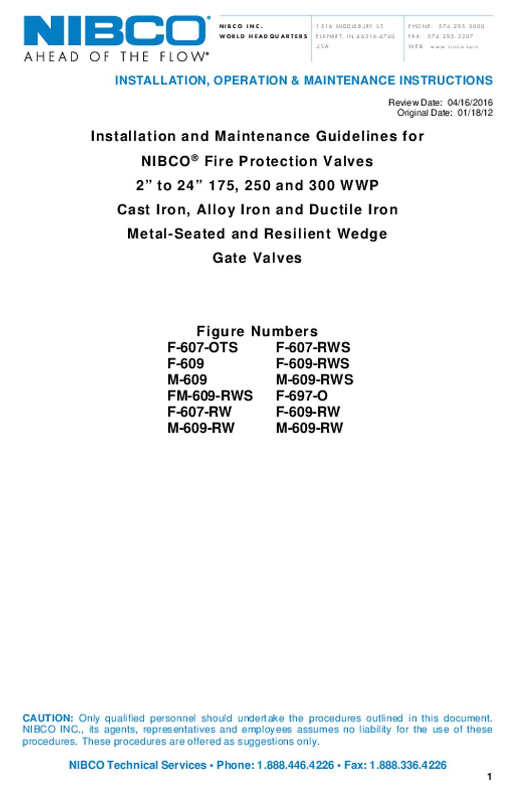 NIBCO Fire Protection Gate Valves Operation Manual
