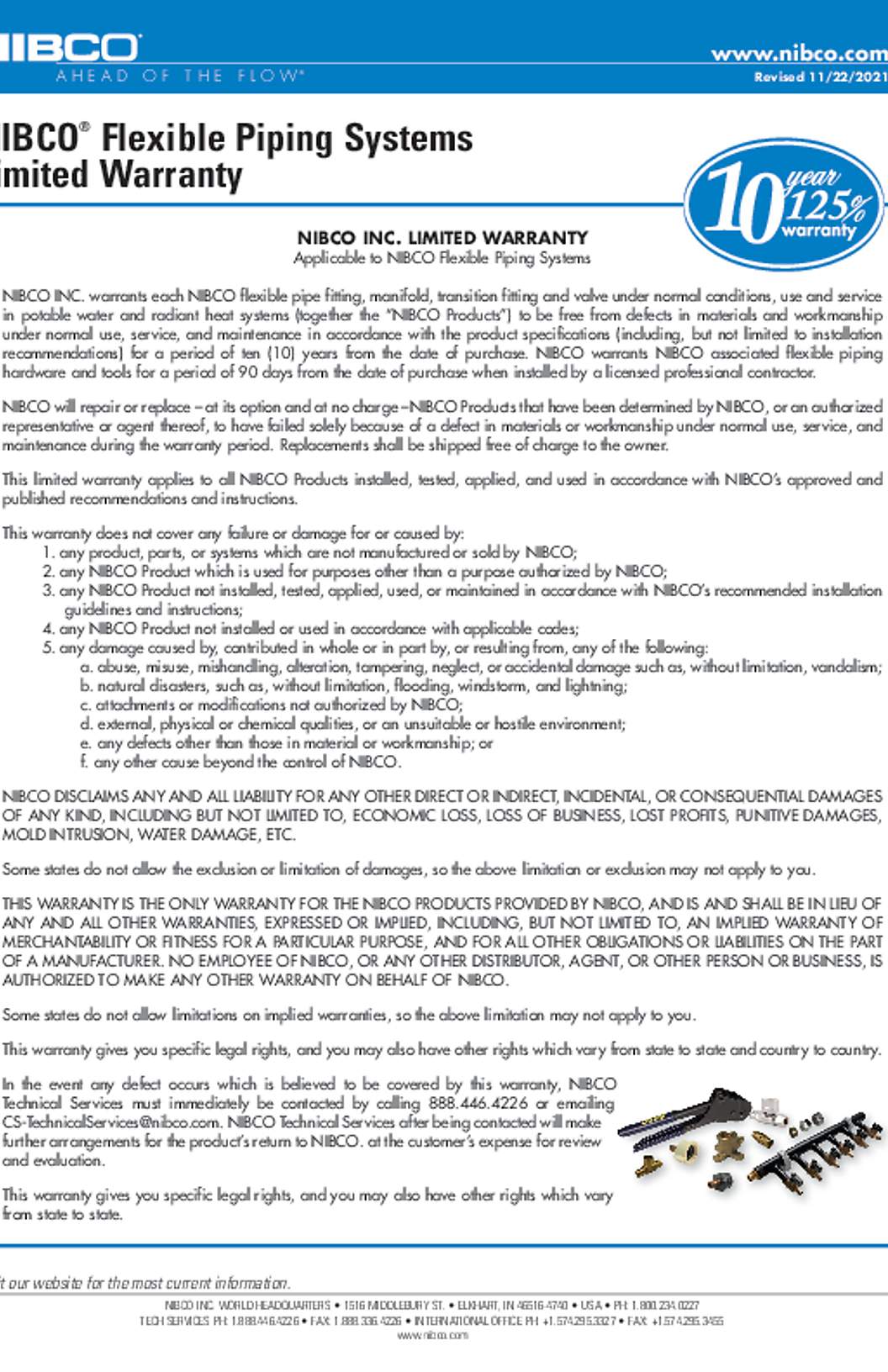 NIBCO Flexible Piping System Warranty