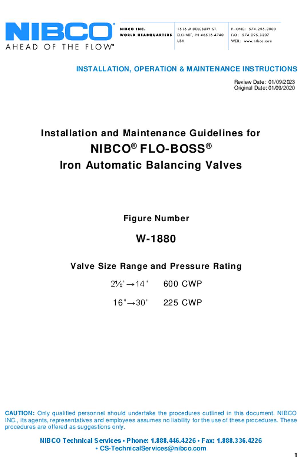 NIBCO FLO-BOSS Iron Automatic Balancing Valves IOM Manual