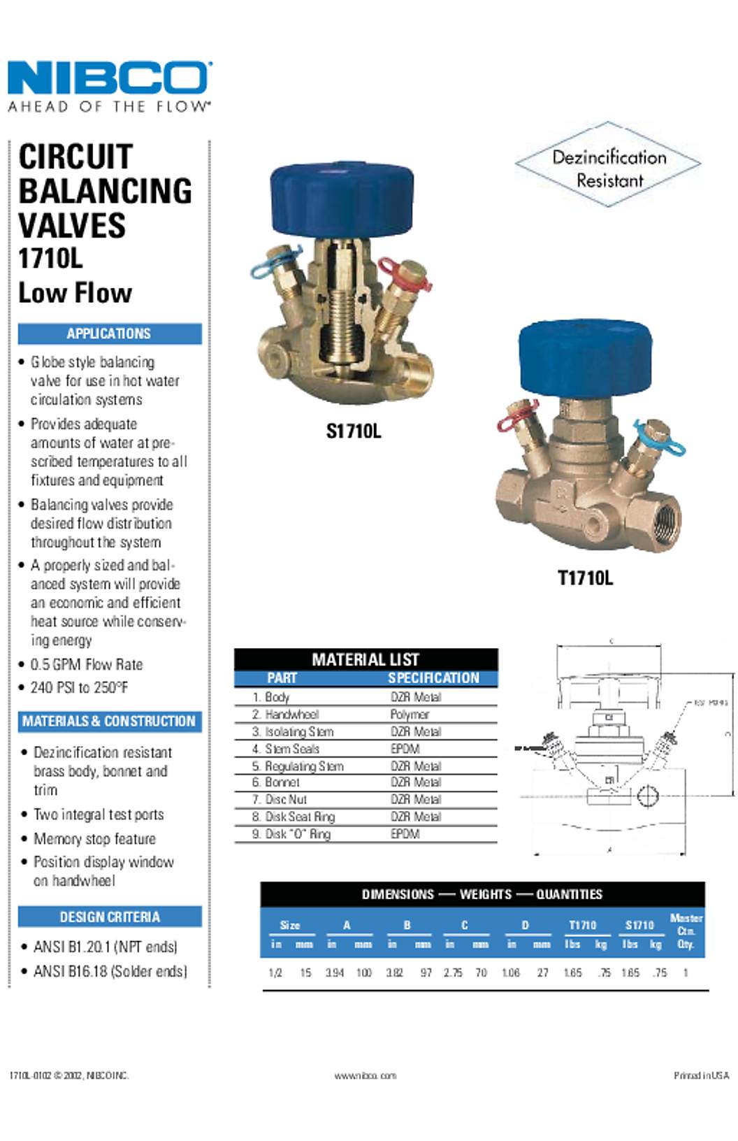 NIBCO FLO-BOSS Low Flow Circuit Balancing Valve (1710L Series) NPI