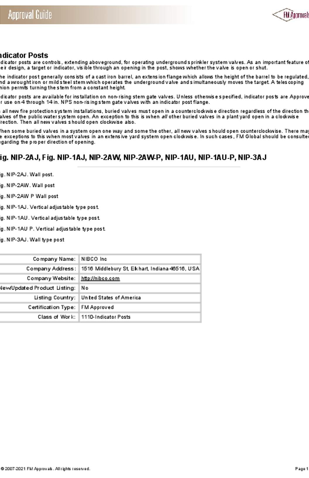 NIBCO FM Approval Indicator Posts