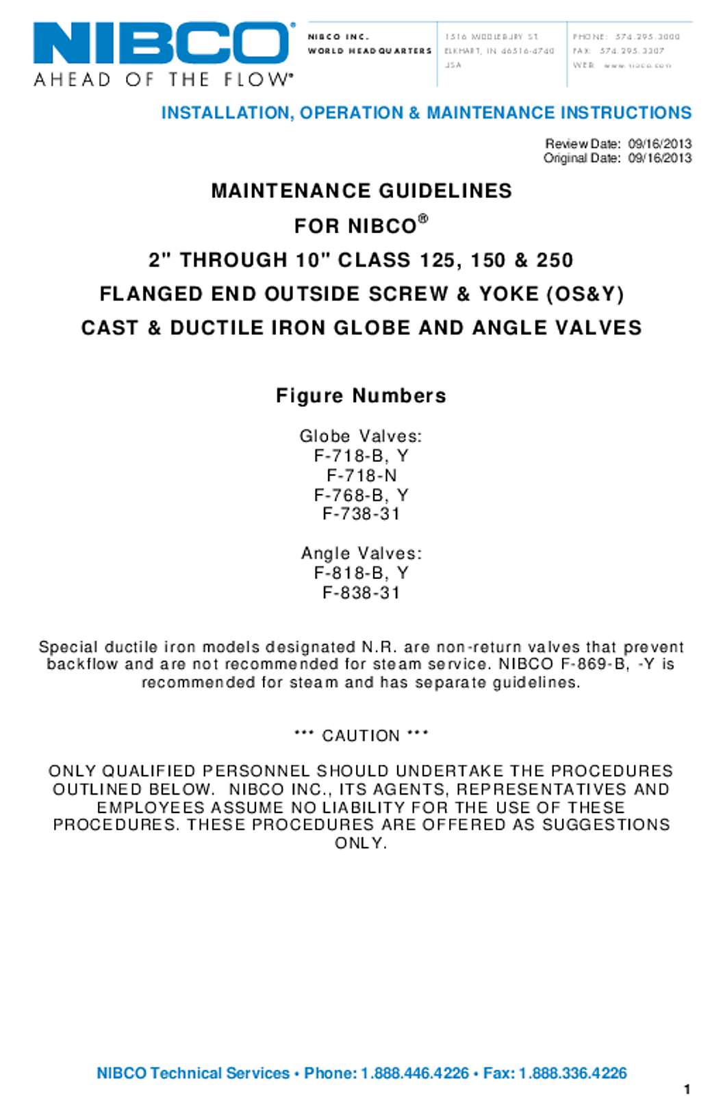 NIBCO IBBM Globe Valves Operation Manual