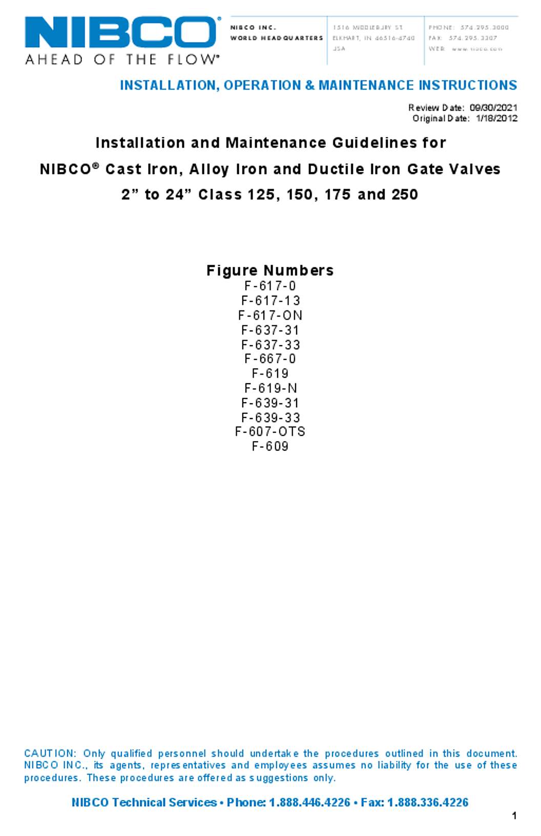 NIBCO Iron Gate Valves Operation Manual
