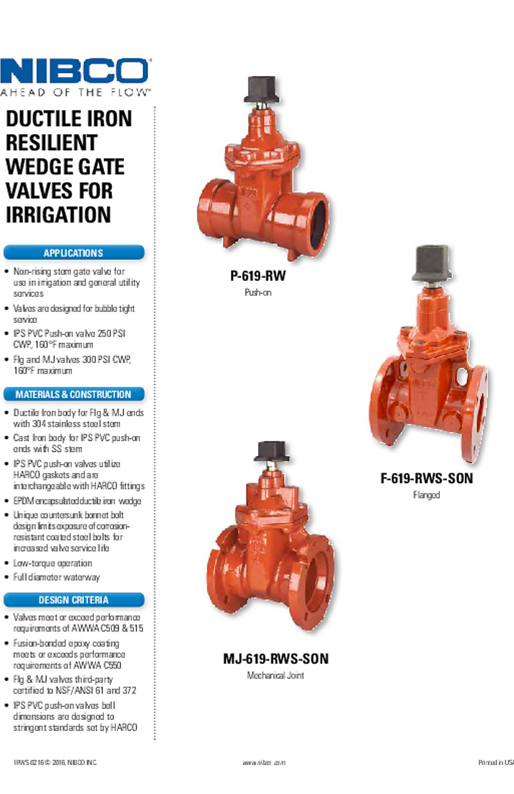 NIBCO Ductile Iron Resilient Wedge Gate Valves for Irrigation