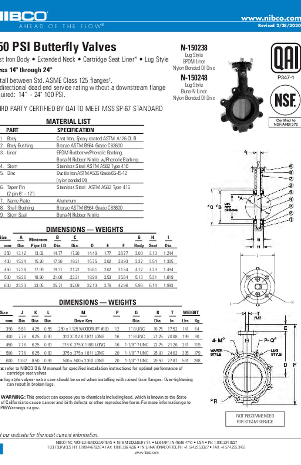 NIBCO N-150238 & N-150248 150 PSI Butterfly Valves Submittal