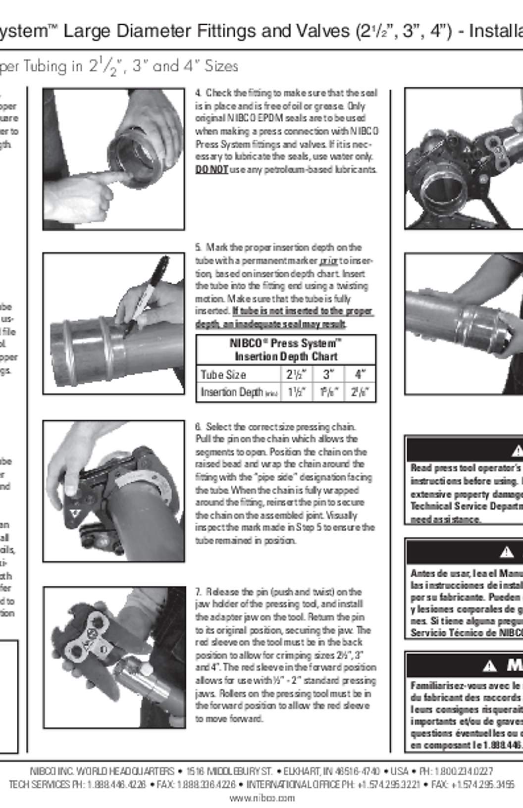NIBCO Press System Large Diameter Fittings and Valves (2-1/2", 3", 4") Installation Instructions
