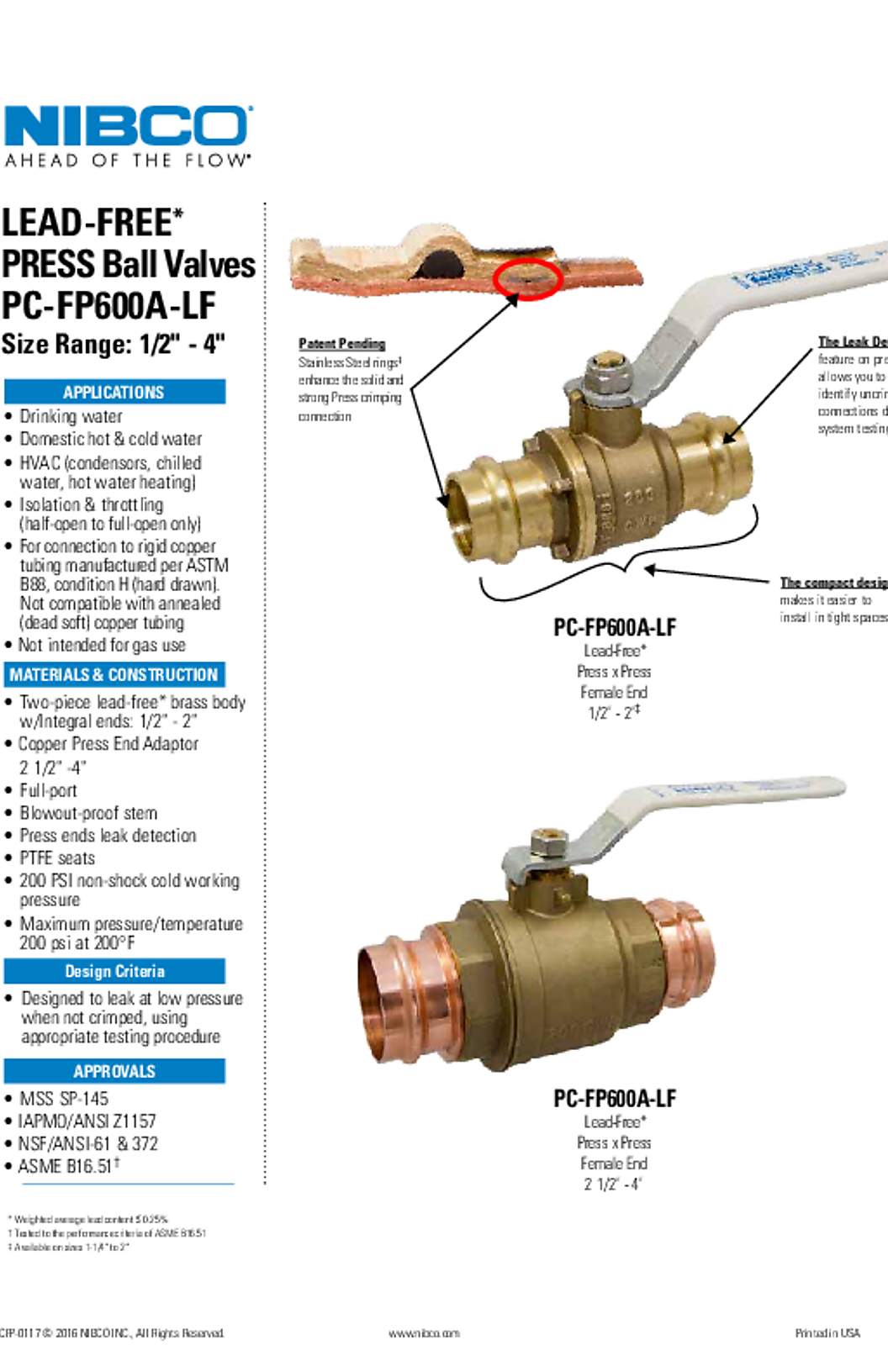 NIBCO Lead-Free PRESS Ball Valves PC-FP600A-LF