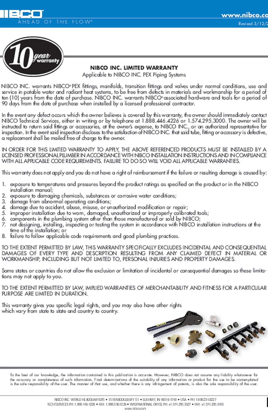 NIBCO PEX Piping Systems Limited Warranty