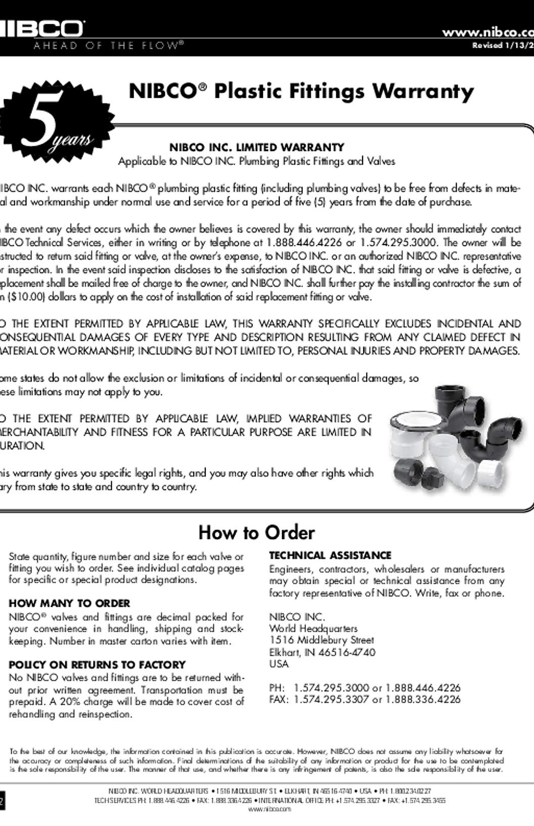 NIBCO Plastic Fittings Warranty