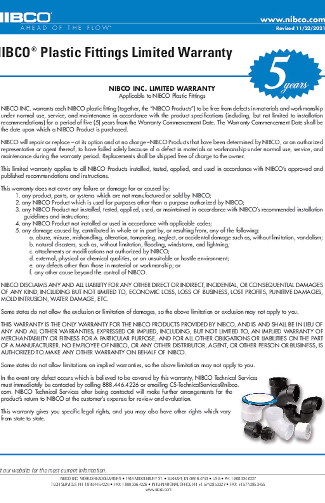 NIBCO Plastic Fittings Warranty