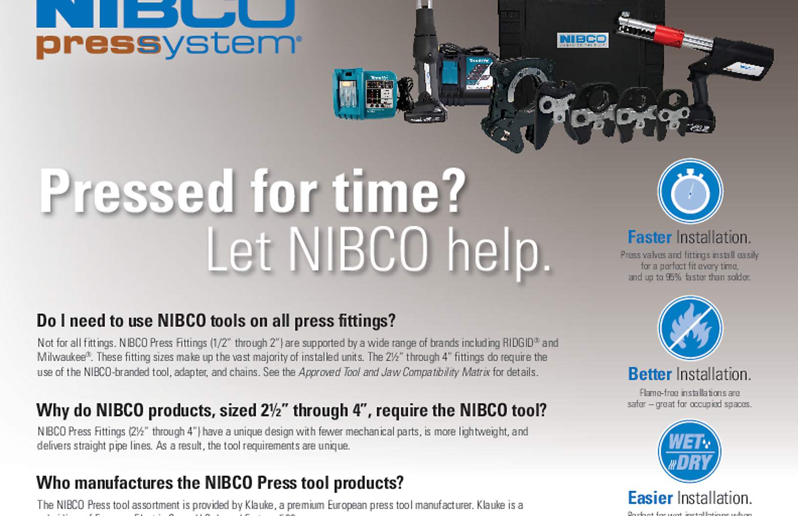 NIBCO Press Tools Compatibility Matrix