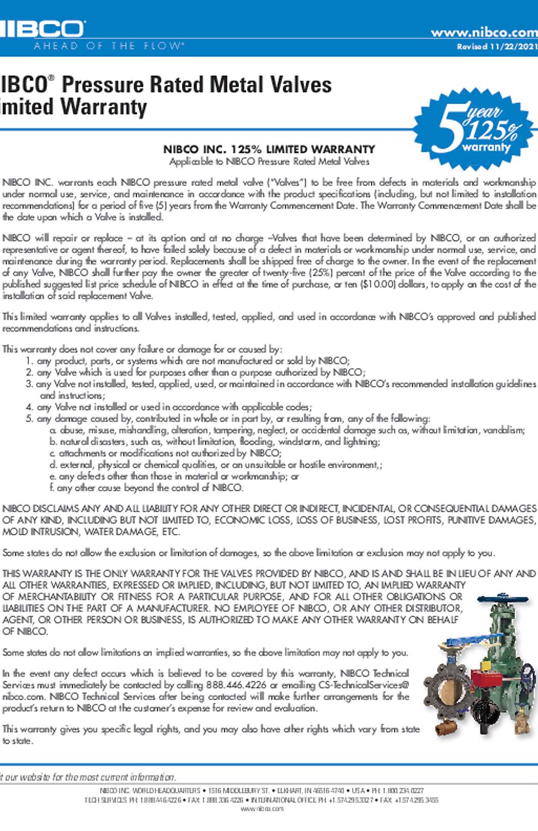 NIBCO Pressure Rated Metal Valves Warranty