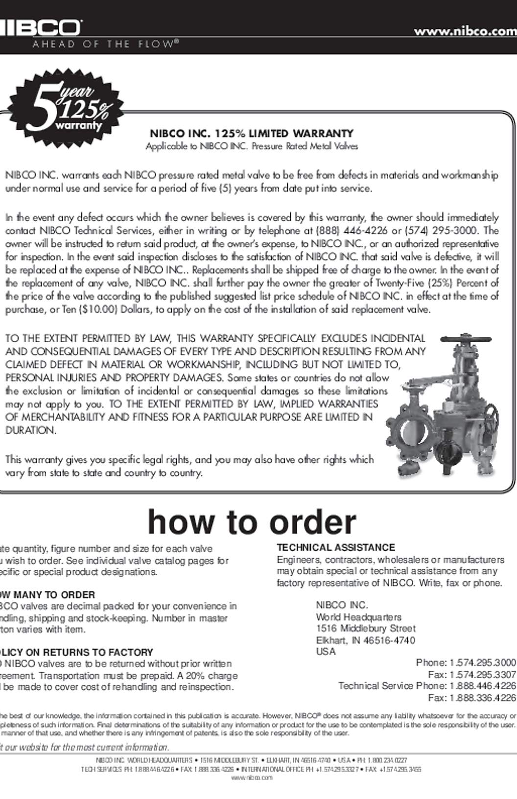 NIBCO Pressure Rated Valves Warranty