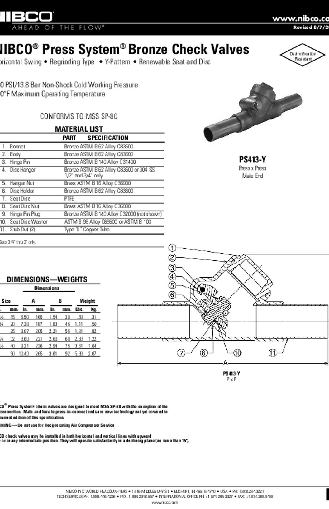 NIBCO PS413-Y Press System Bronze Check Valves Submittal