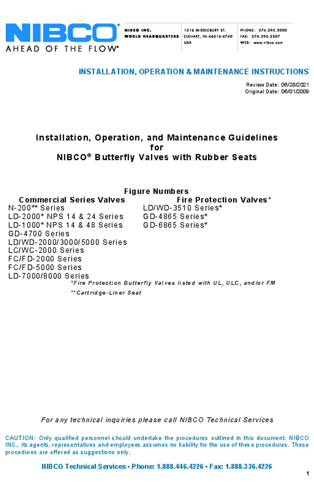 NIBCO Rubber Seated Butterfly Valves Operation Manual