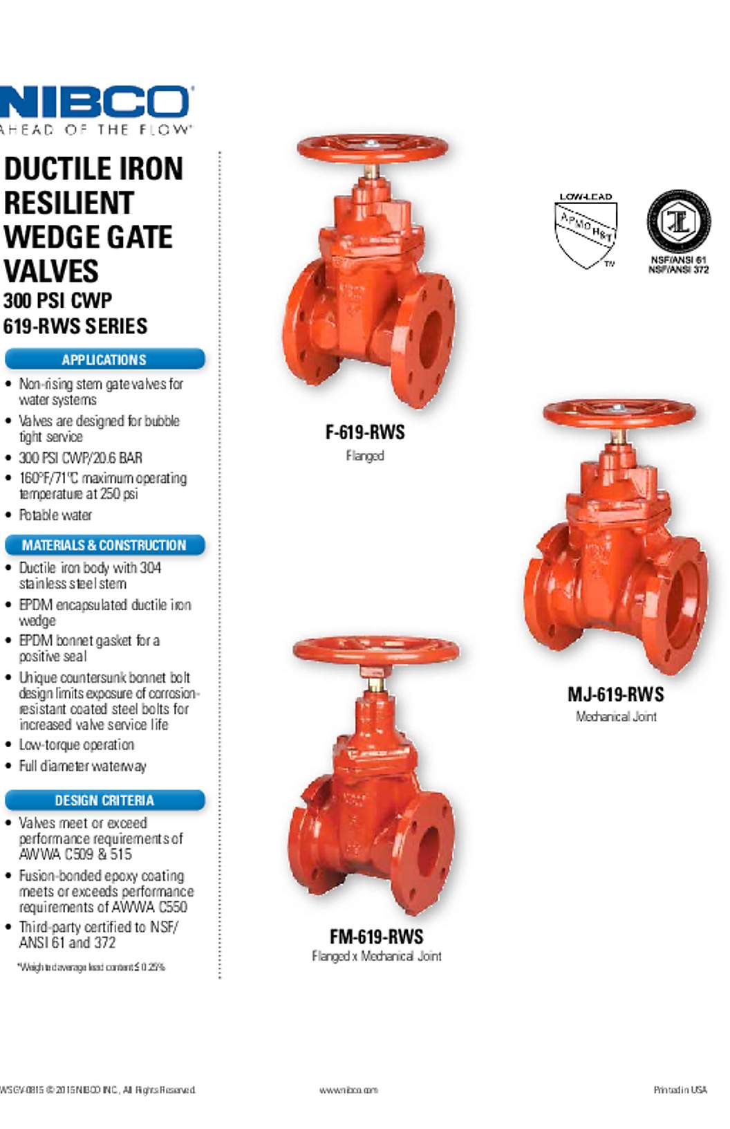 NIBCO Ductile Iron Resilient Wedge Gate Valves 619-RWS Series