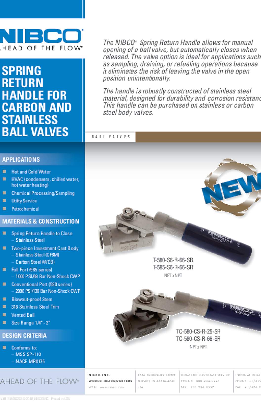 NIBCO Spring Return Handle Ball Valves NPI