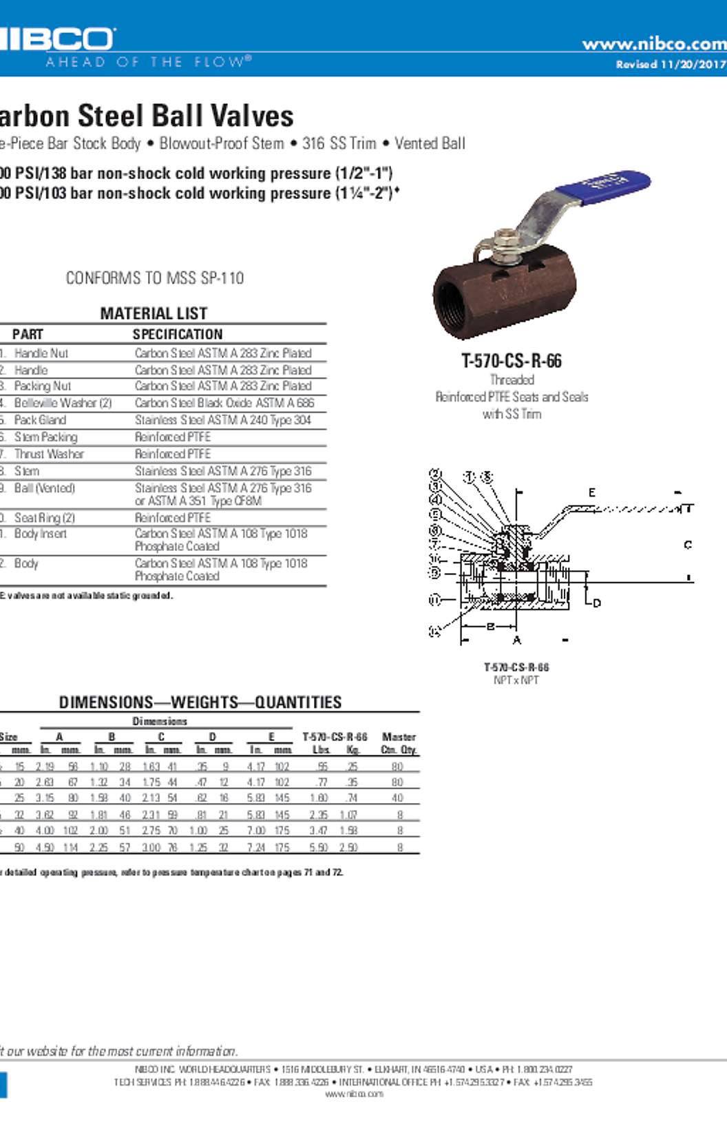 NIBCO T-570-CS-R-66 Carbon Steel Ball Valves Submittal
