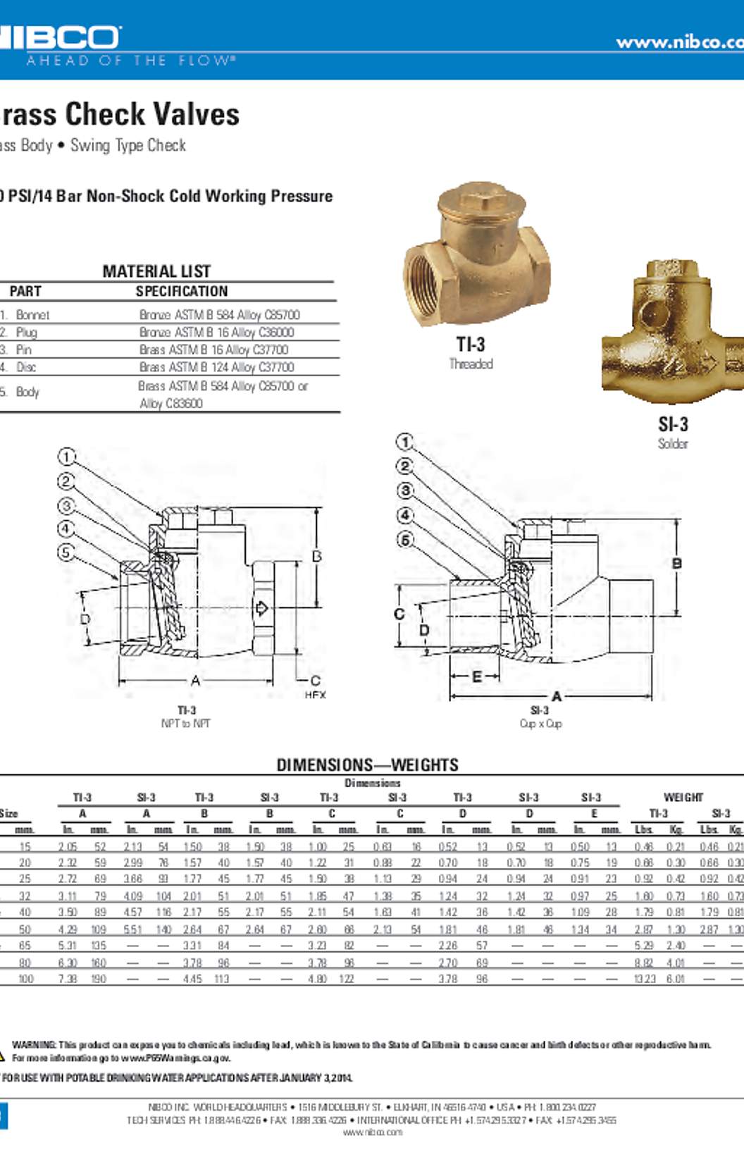 NIBCO TI/SI-3 Spec Sheet