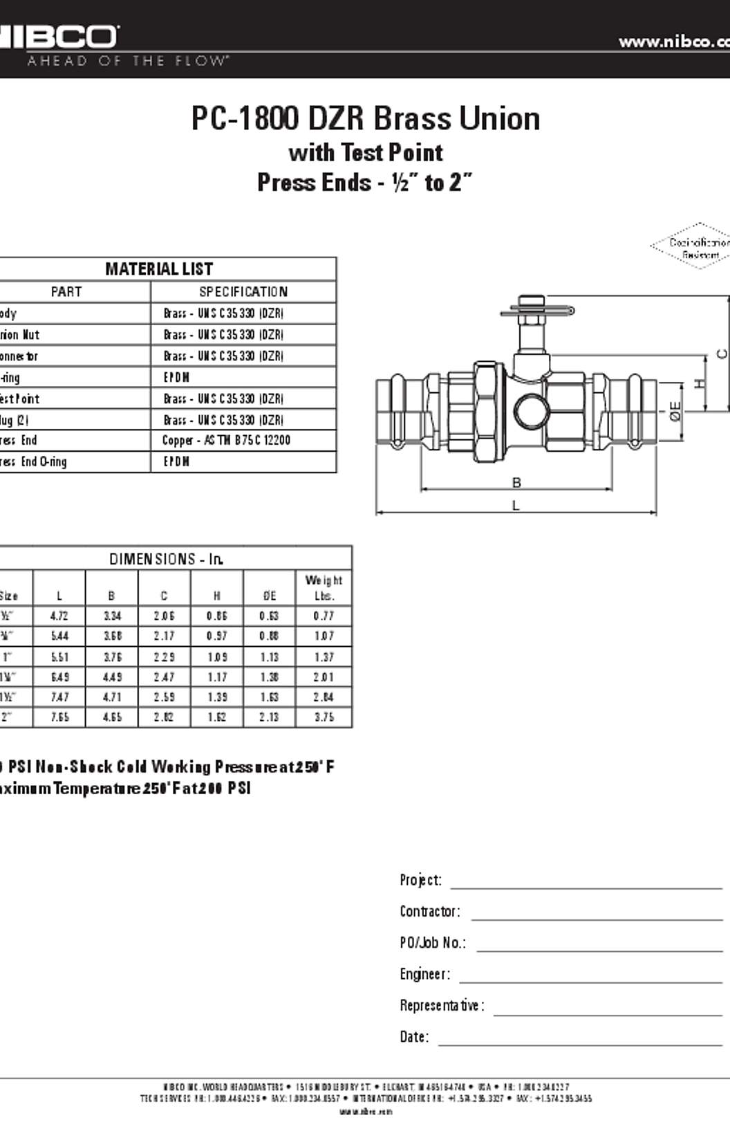 NIBCO PC-1800 Submittal