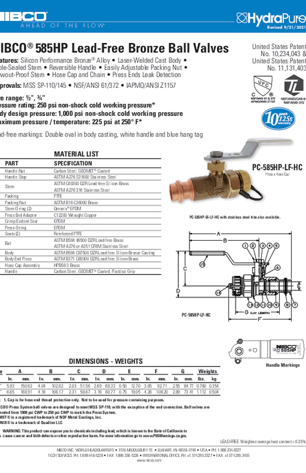 NIBCO PC-585HP-66-LF-HC Submittal