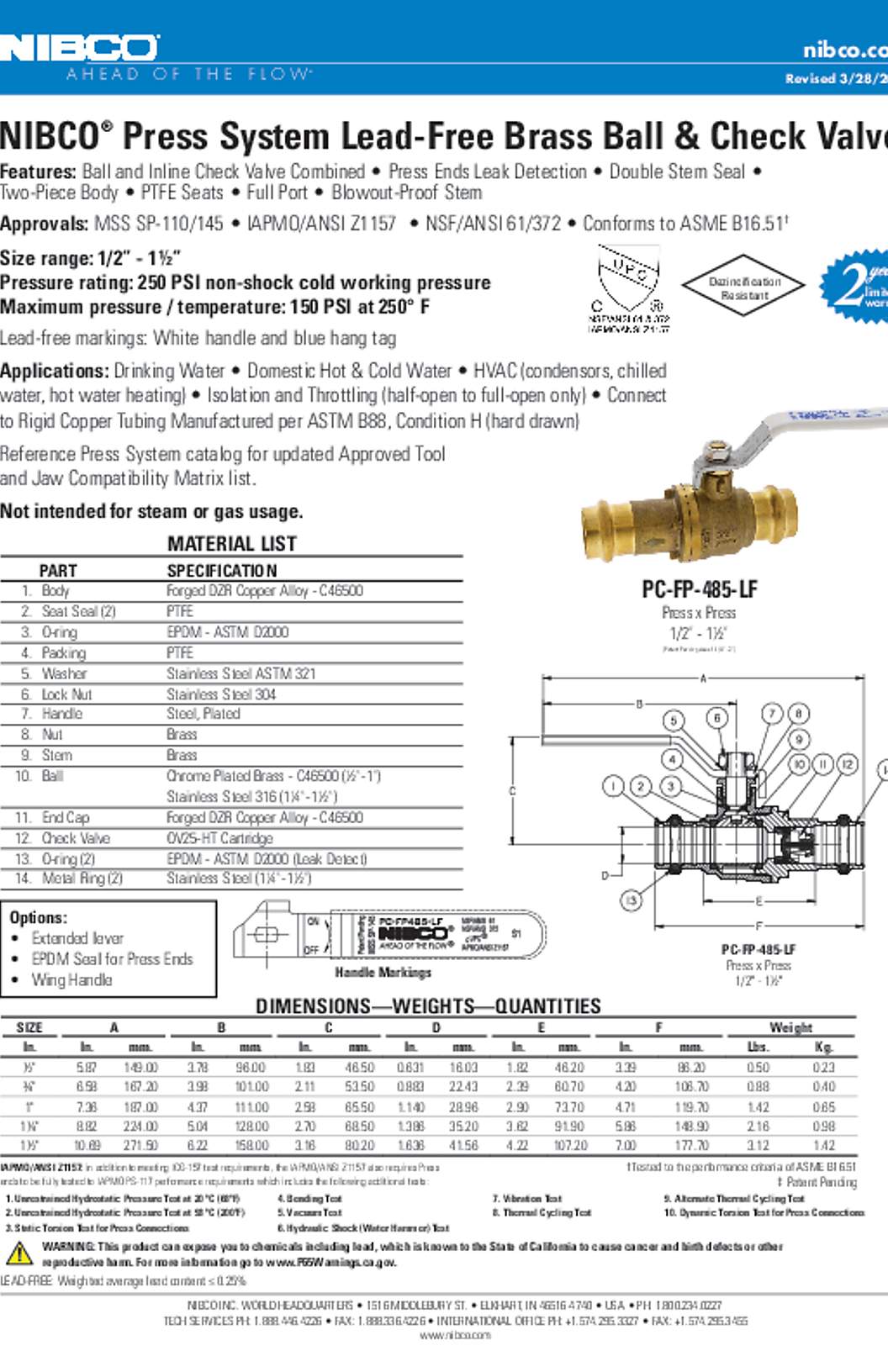NIBCO PC-FP485-LF Submittal