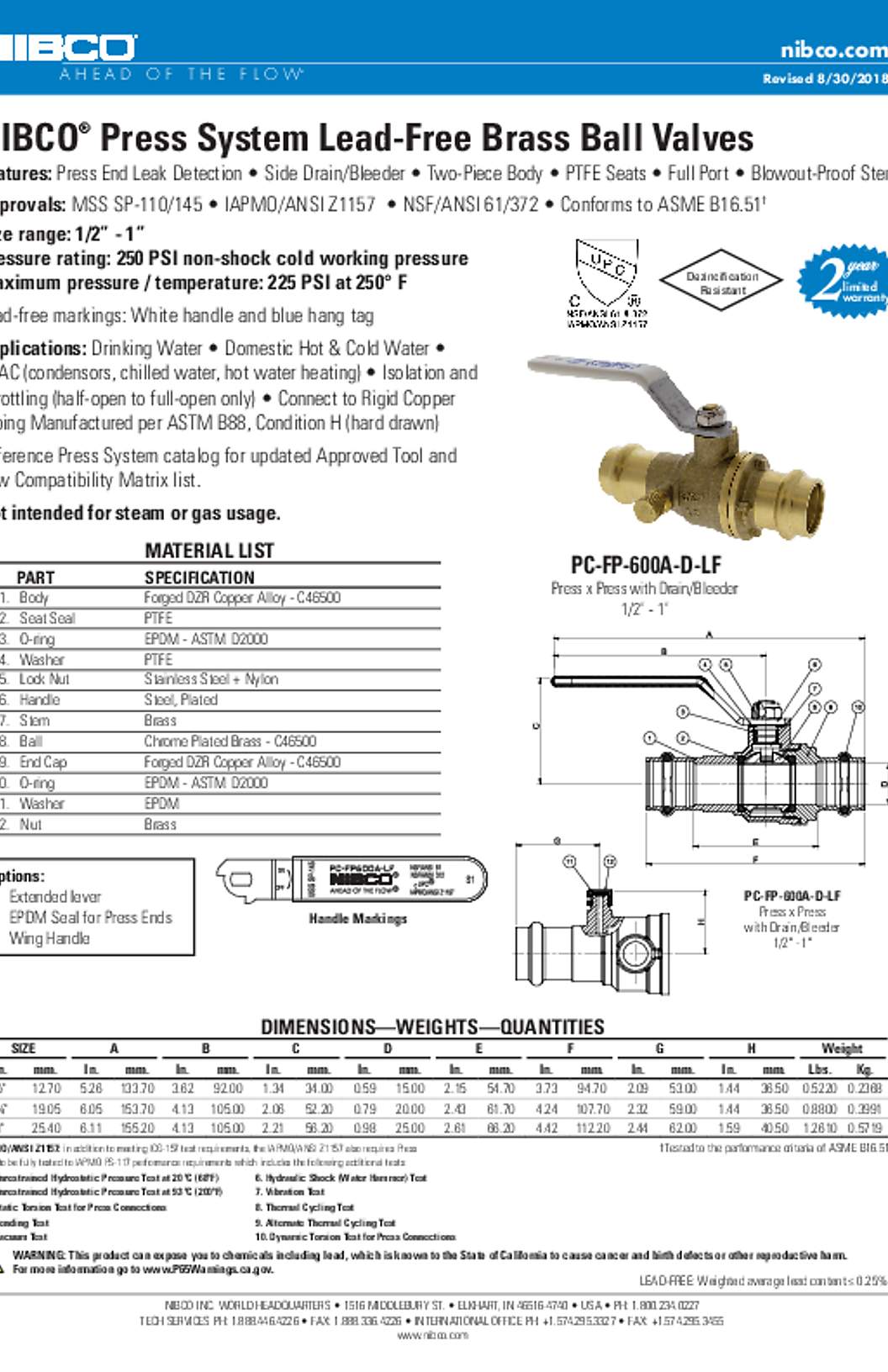 NIBCO PC-FP600A-D-LF Submittal