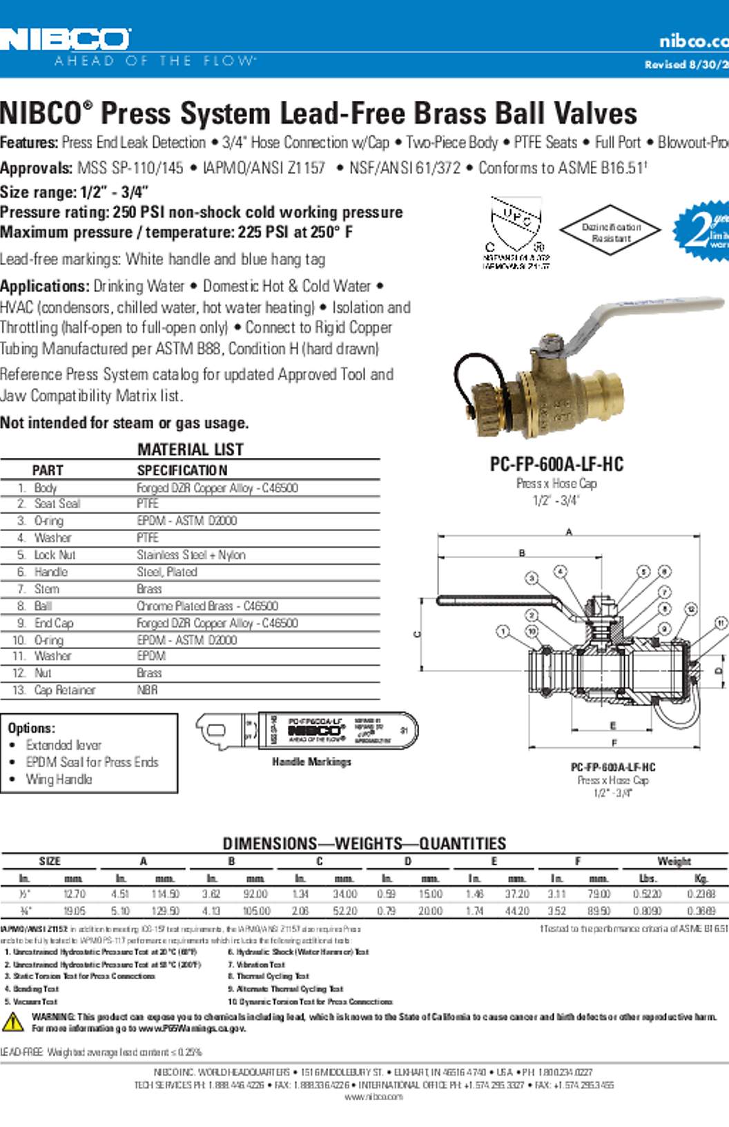 NIBCO PC-FP600A-LF-HC Submittal