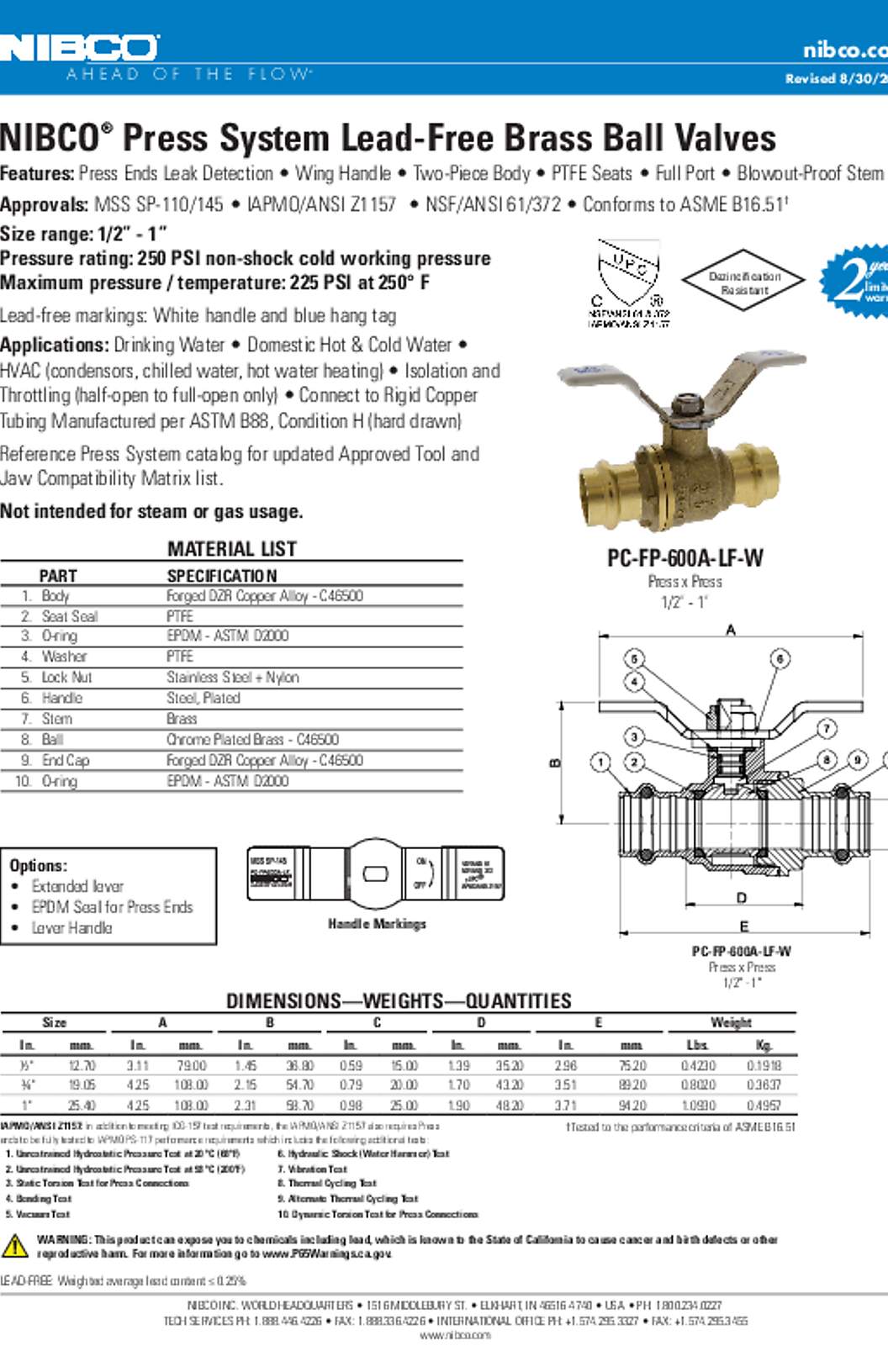 NIBCO PC-FP600A-LF-W Submittal