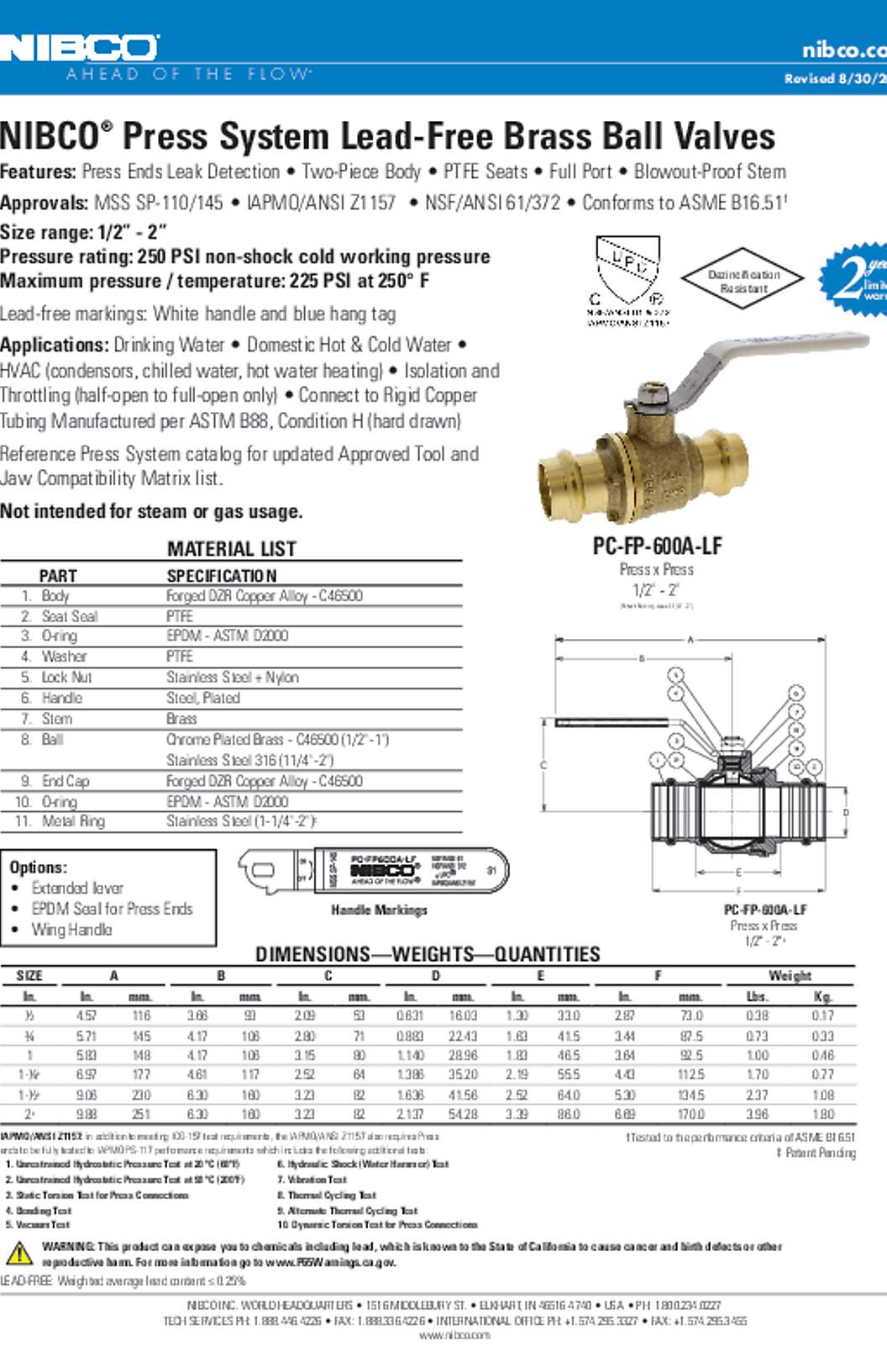 NIBCO PC-FP600A-LF Submittal