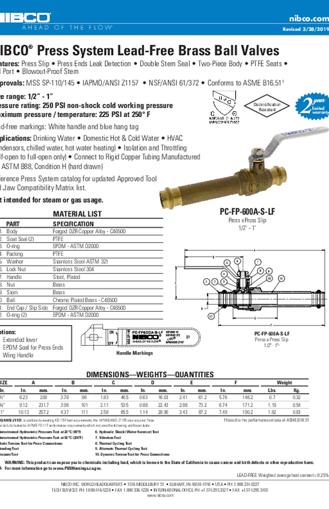 NIBCO PC-FP600A-S-LF Submittal