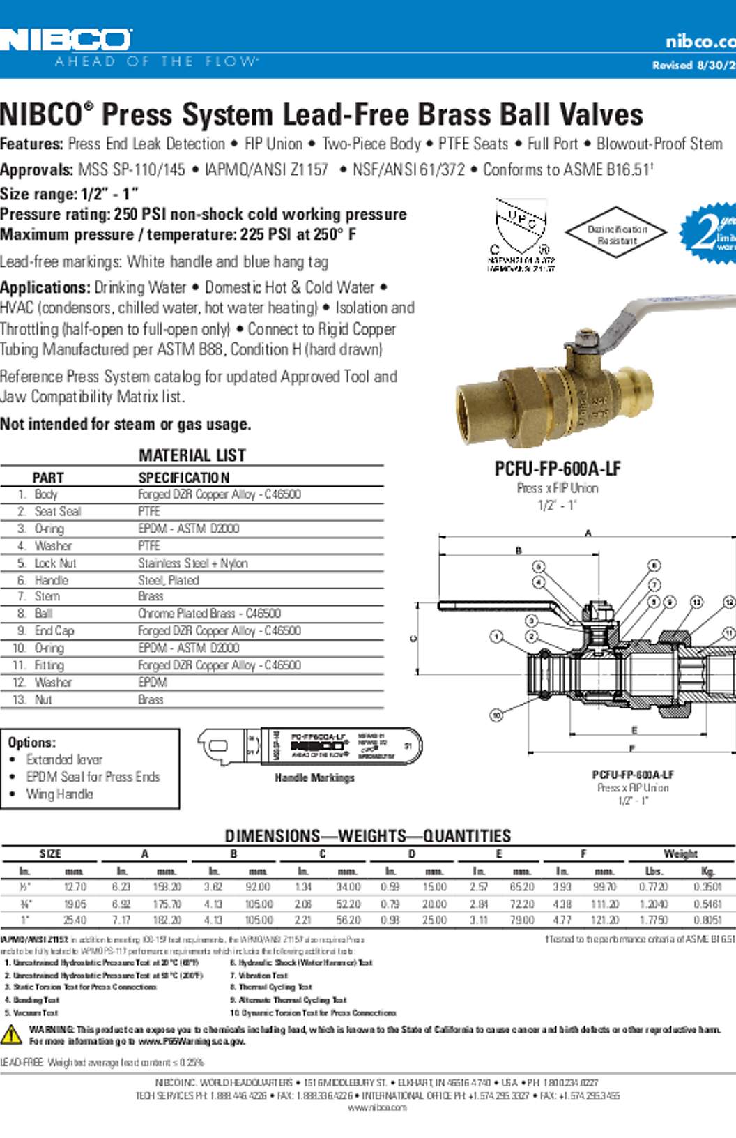 NIBCO PCFU-FP600A-LF Submittal