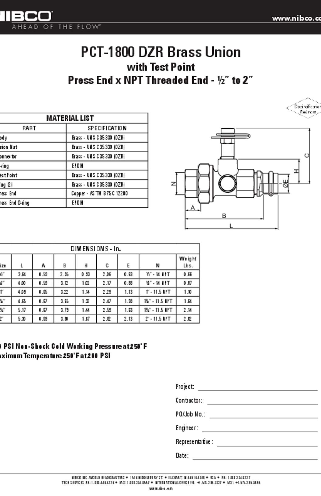 NIBCO PCT-1800 Submittal