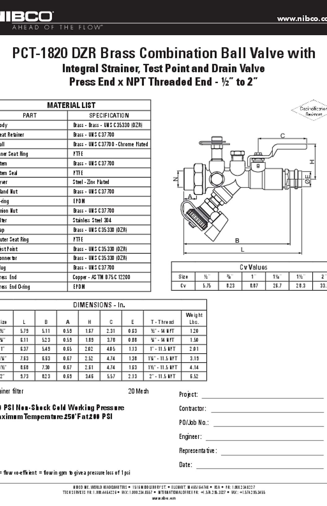 NIBCO PCT-1820 Submittal