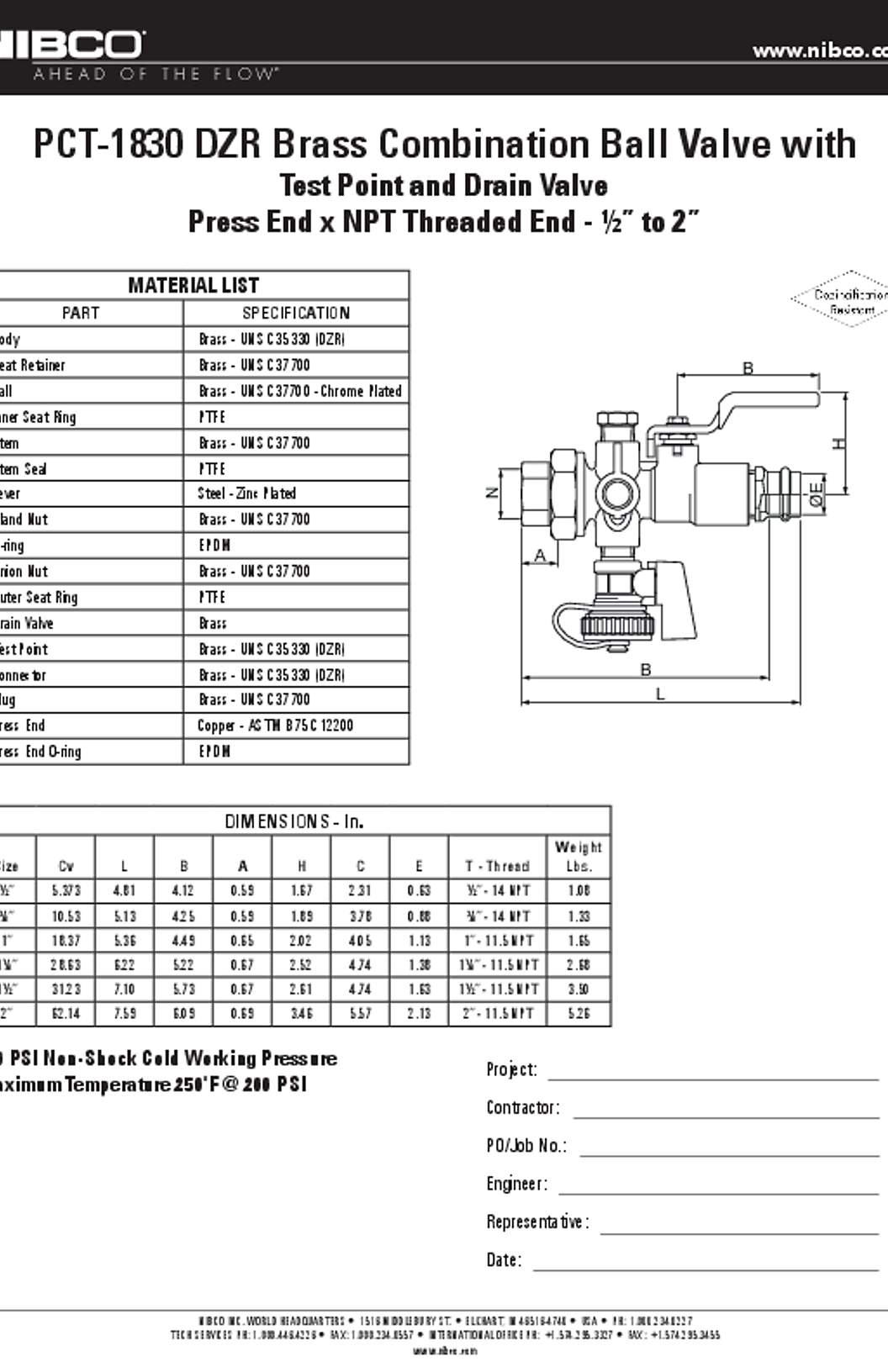 NIBCO PCT-1830 Submittal