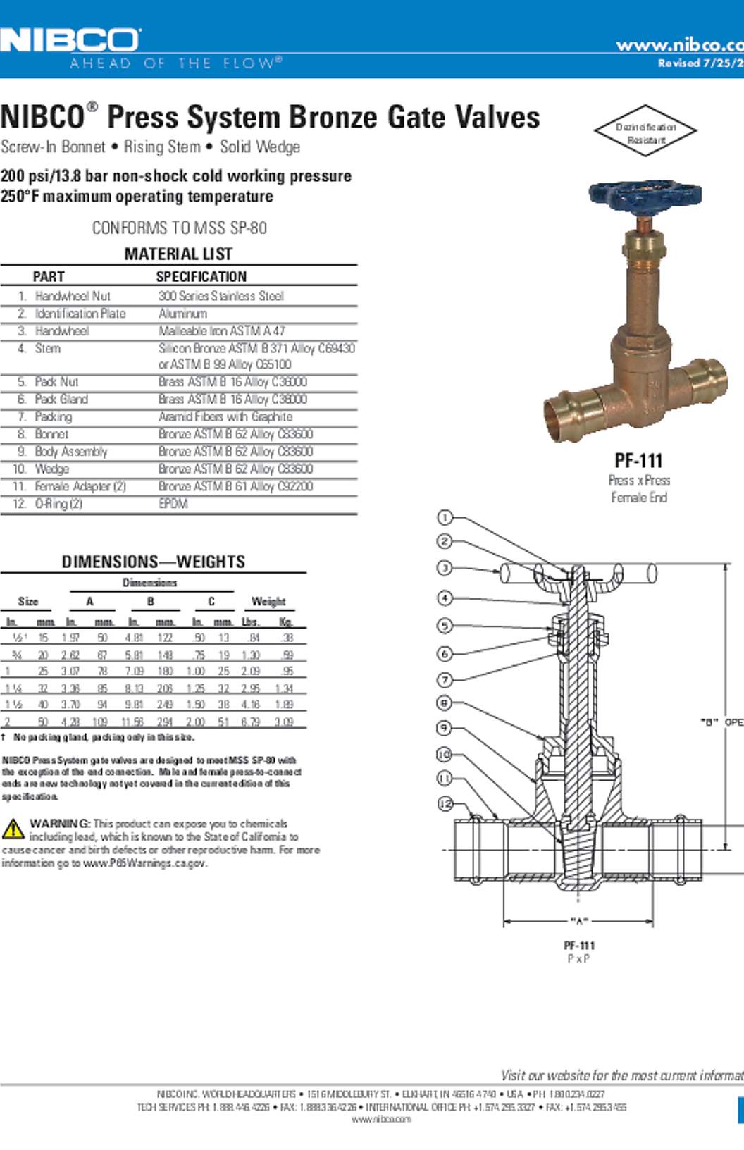 NIBCO PF-111 Submittal