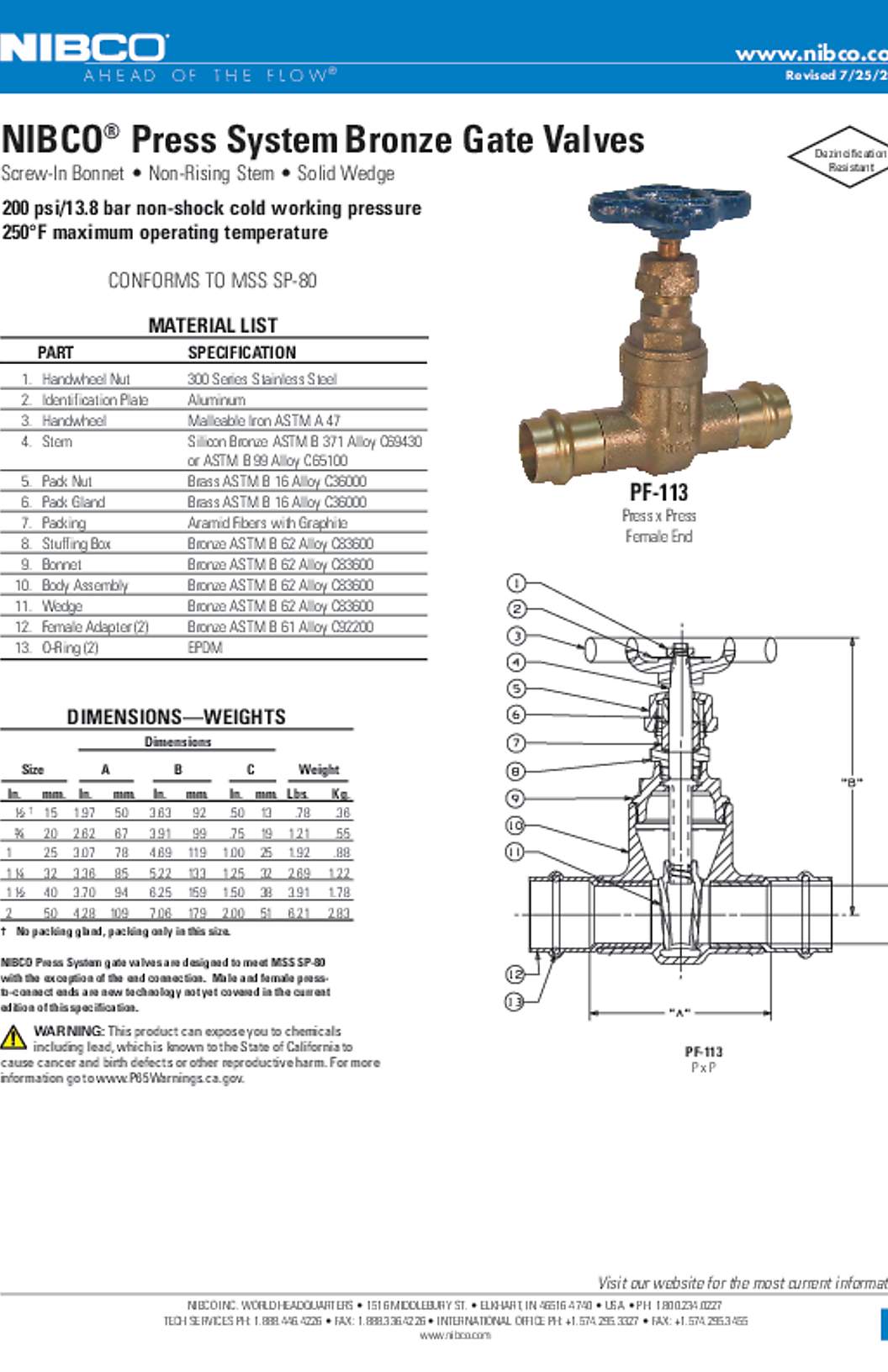 NIBCO PF-113 Submittal