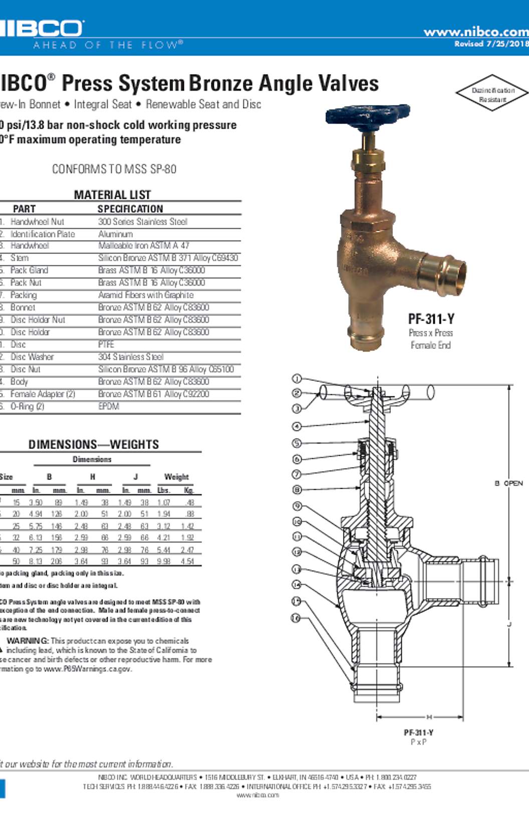 NIBCO PF-311-Y Submittal