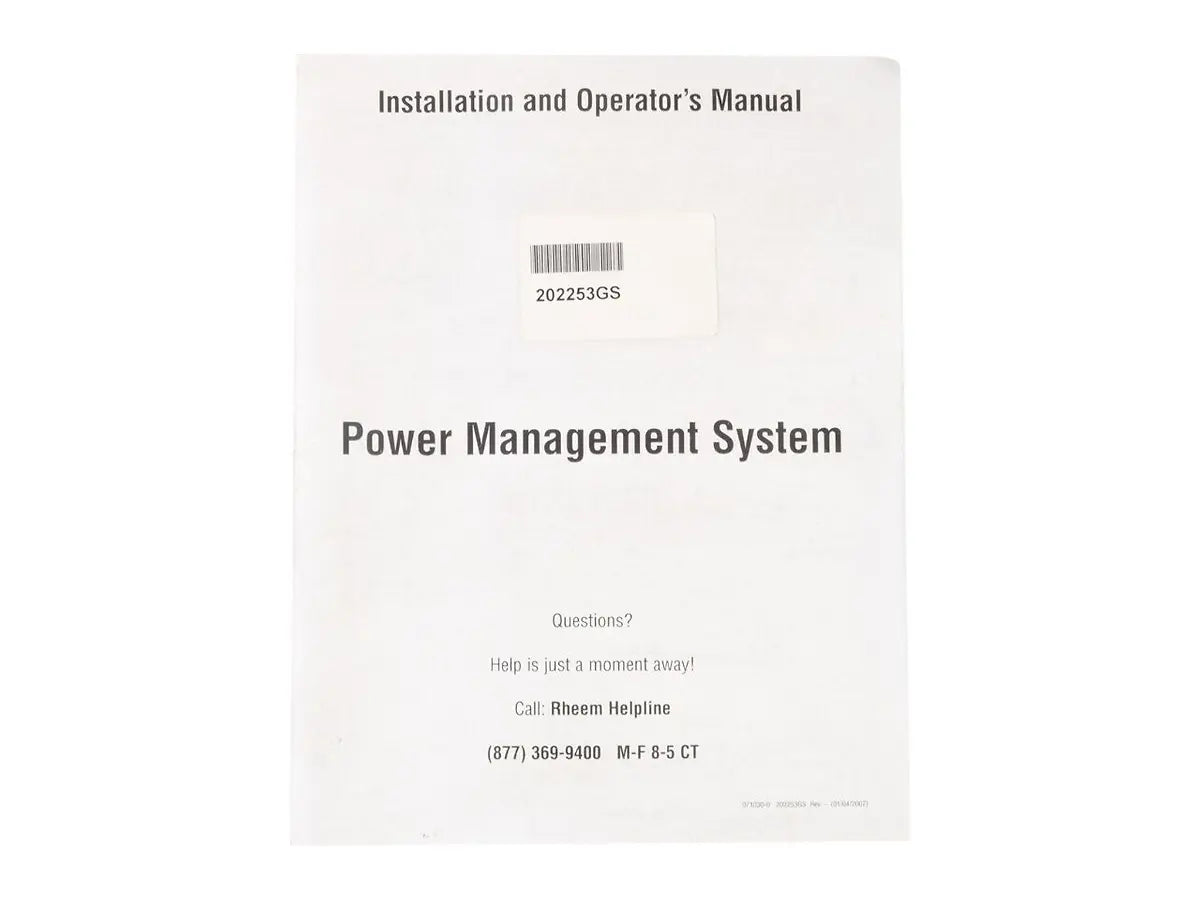 Rheem 202253GS, Manual - Load Control Center