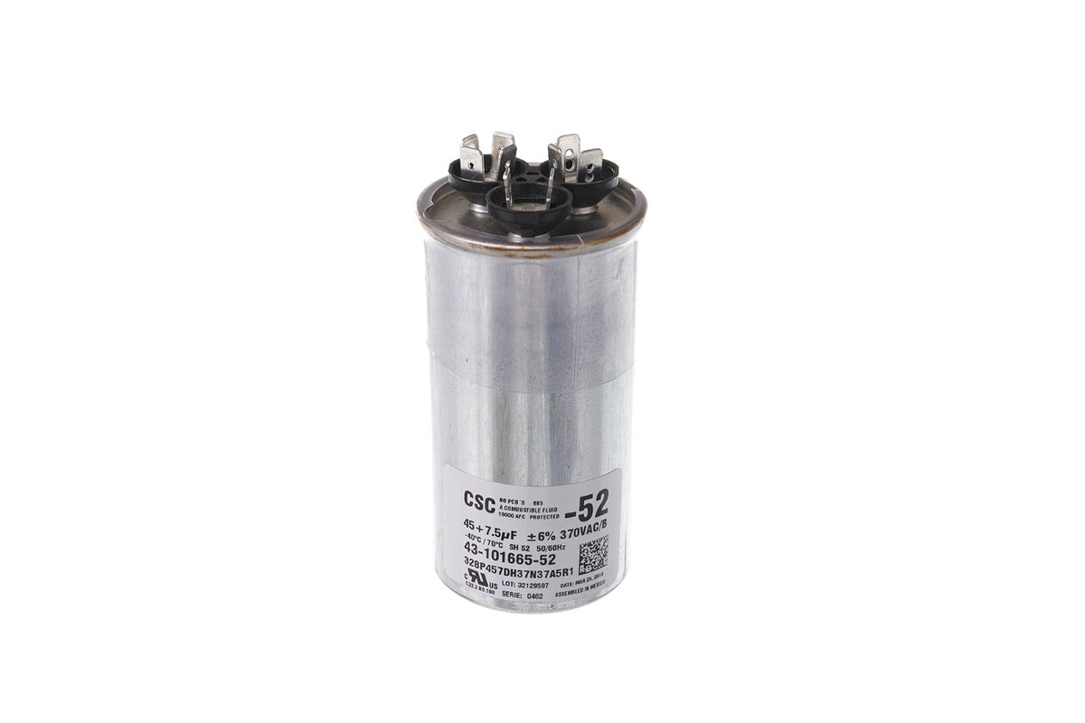 Rheem 43-101665-52, Dual Round Capacitor with 45/7.5 MFD and 370V