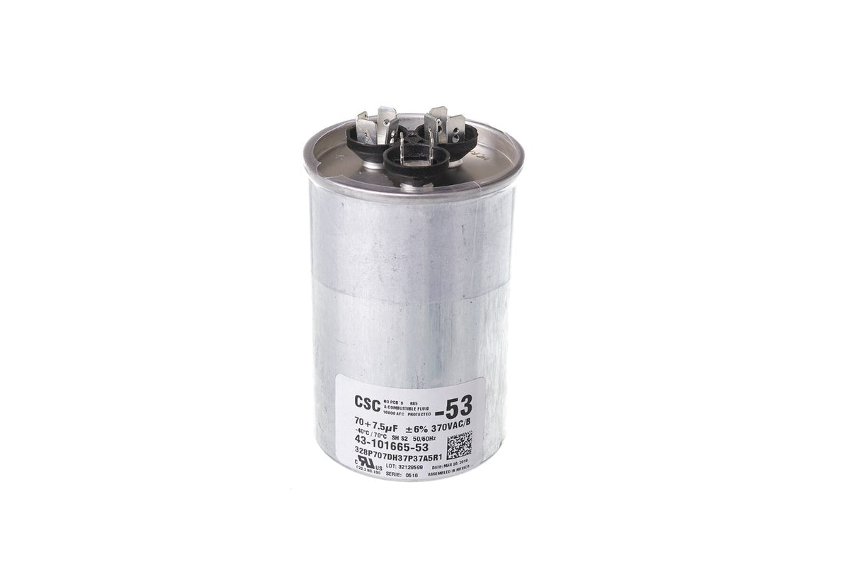 Rheem 43-101665-53, 70/7.5 MFD Round Dual Capacitor, 370V