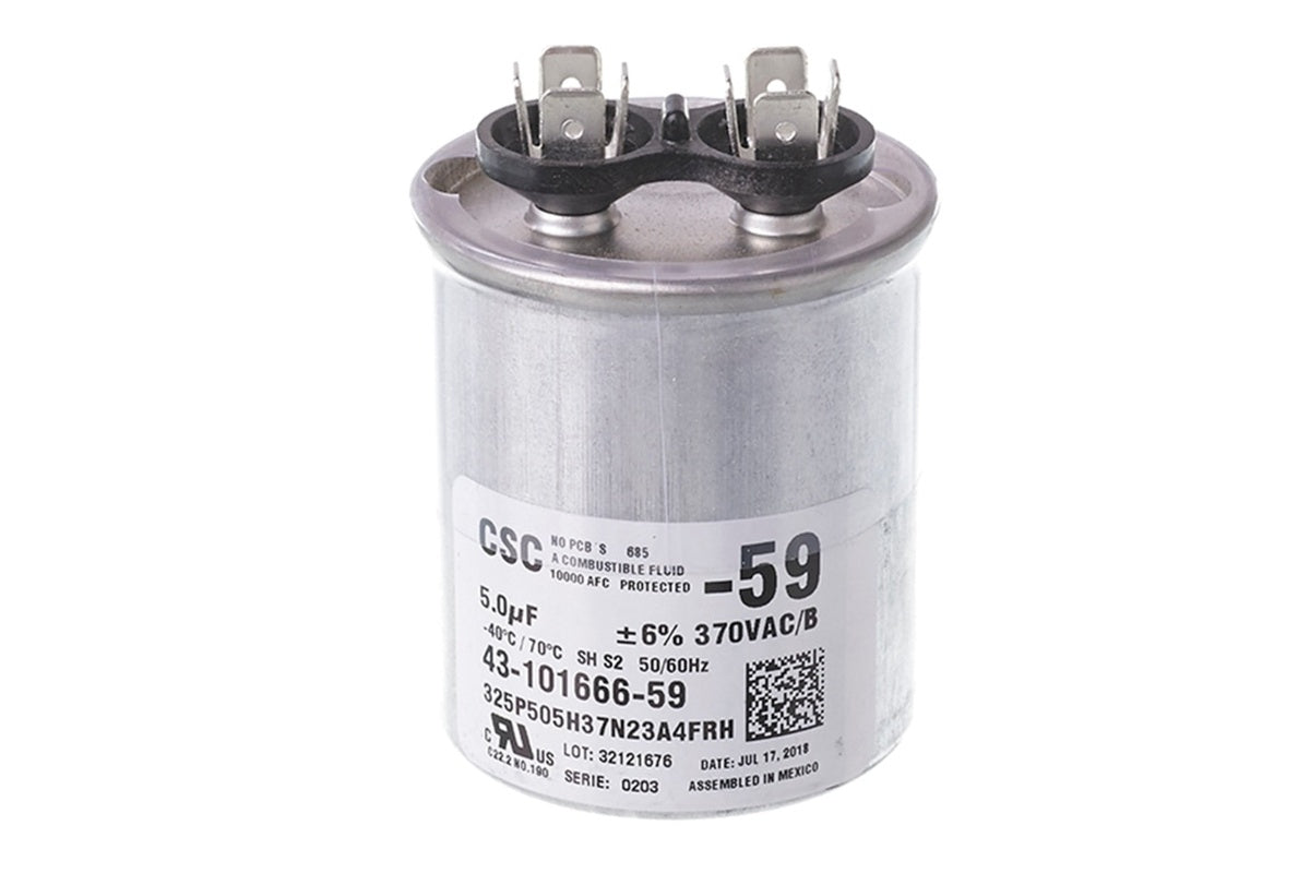 Rheem 43-101666-59, Single Round Capacitor, 5/370 Volt