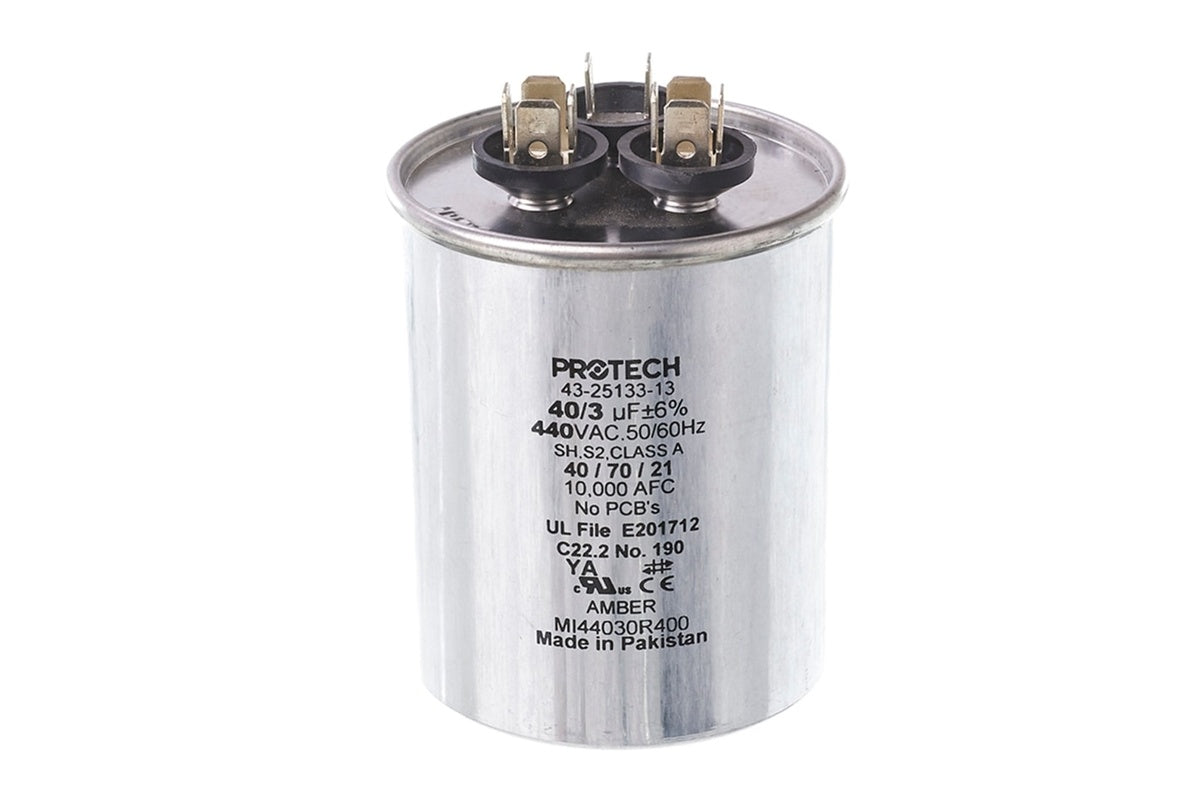 Rheem 43-25133-13 Dual Capacitor, 40/3 MFD, 440V Round