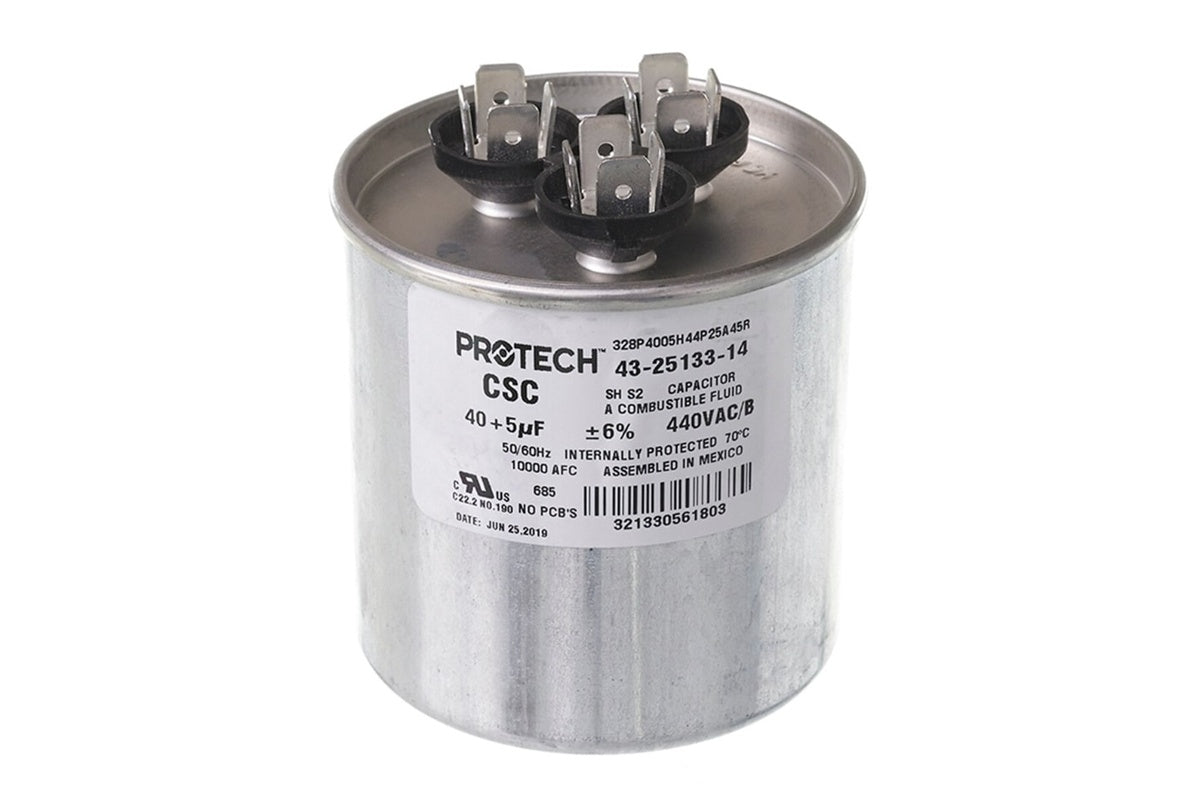 Rheem 43-25133-14, 40/5 MFD Round Capacitor, 440V