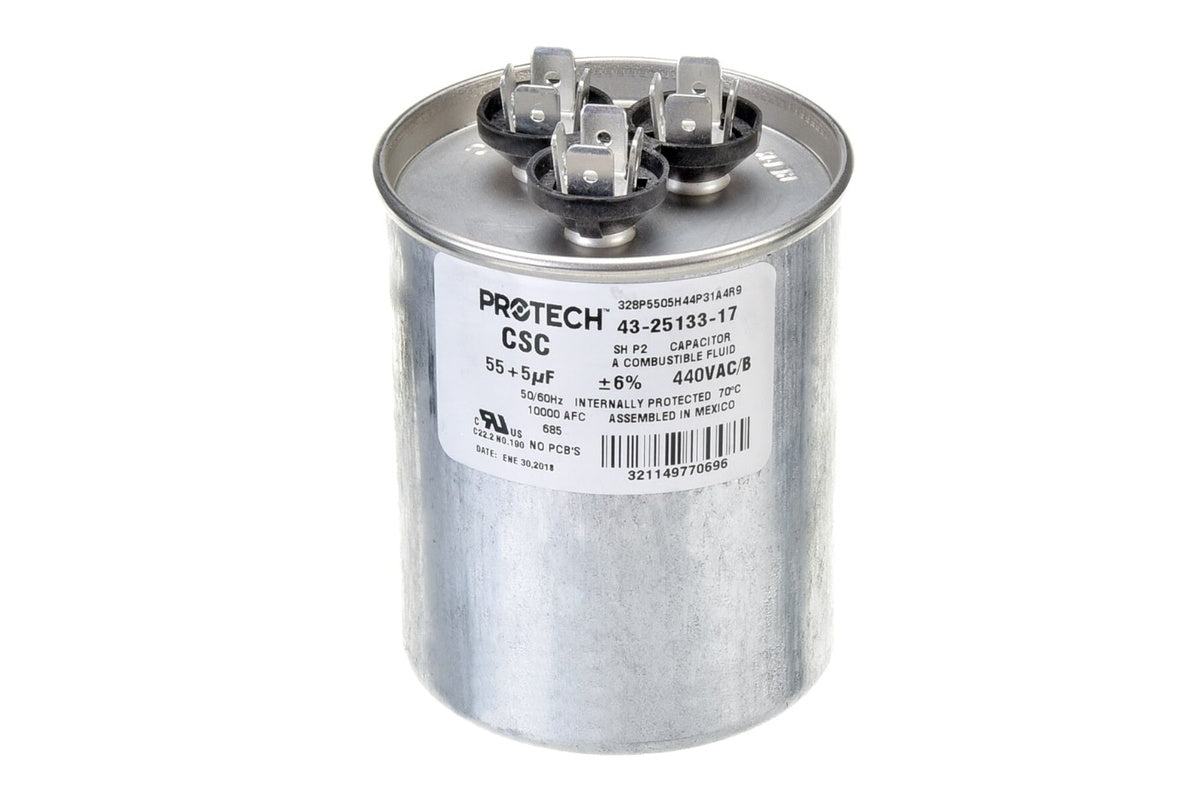 Rheem 43-25133-17, 55/5MFD Dual Round Capacitor, 440V