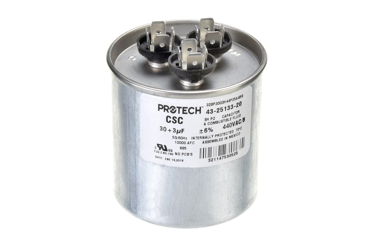 Rheem 43-25133-20, 30/3 MFD Dual Round Capacitor, 440V