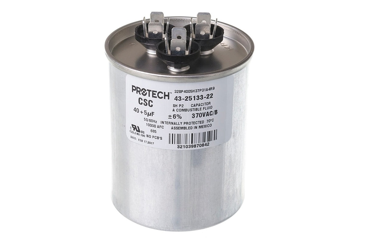 Rheem 43-25133-22, 40/5 MFD Round Run Capacitor, 370V