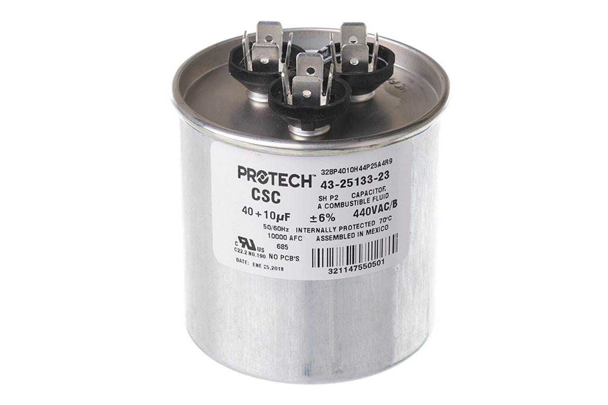 Rheem 43-25133-23, 40/10 MFD Round Run Capacitor at 440V