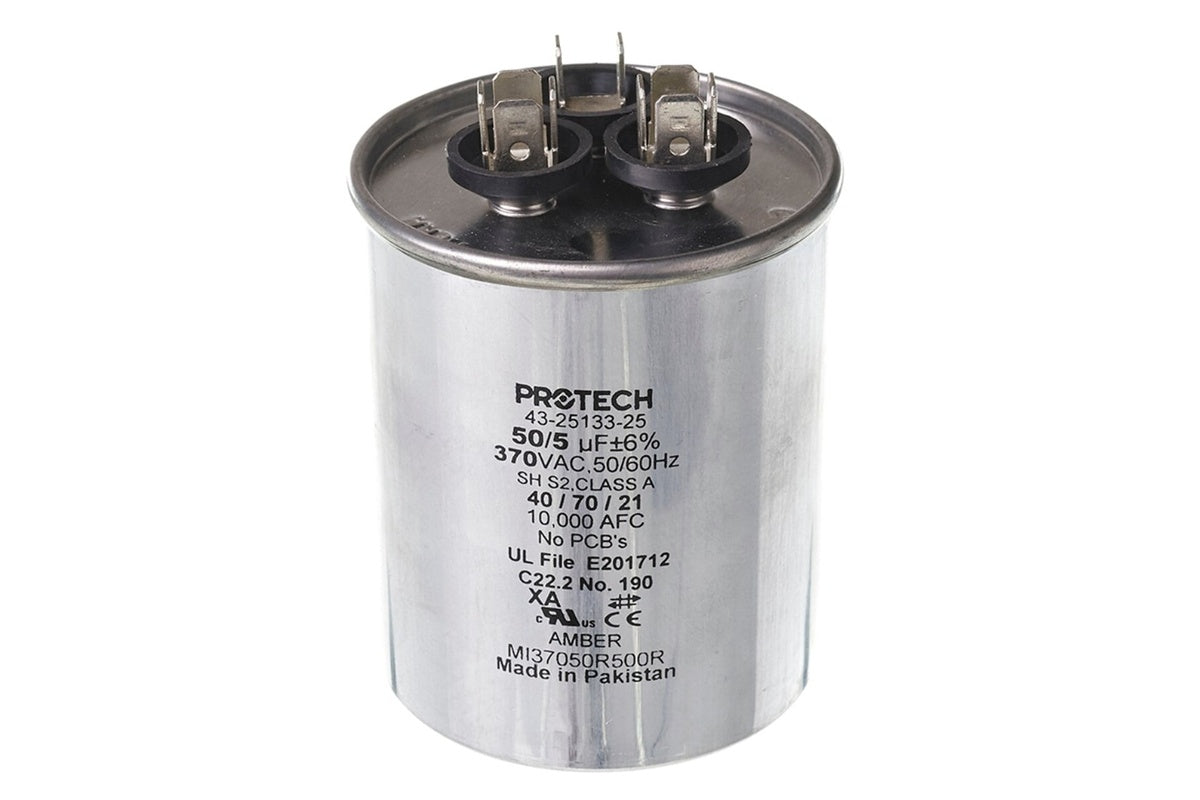 Rheem 43-25133-25, 50/5 MFD 370V Round Run Capacitor